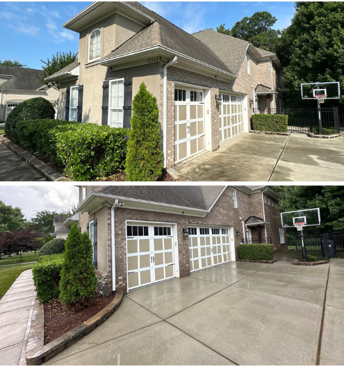 Before and after pressure washing results on driveway in Charlotte NC