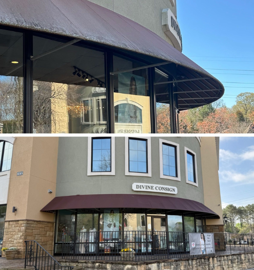 Commercial pressure washing front of restaurant in Charlotte NC by Charlotte Exterior Services