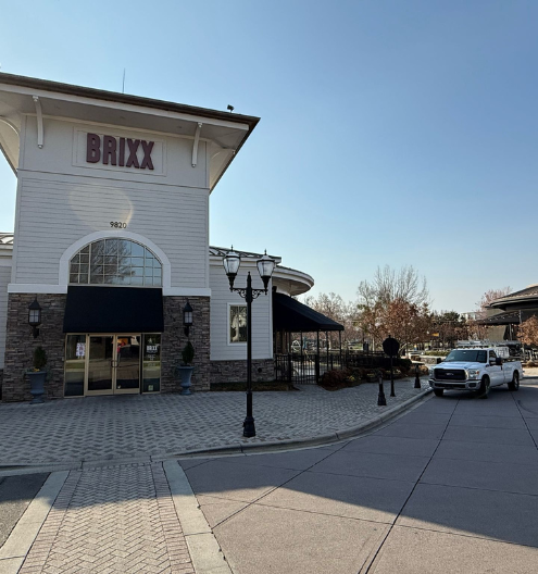 Commercial pressure washing front of restaurant in Charlotte NC by Charlotte Exterior Services